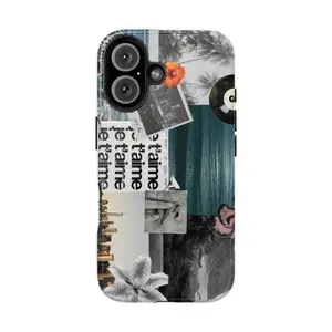 Monochrome Teal Collage Phone Case - Aesthetic City Beach Case - Je T'aime Phone Case - Trendy City Beach Collage Phone Cover for iPhone 16 Pro Max, Samsung, Pixel