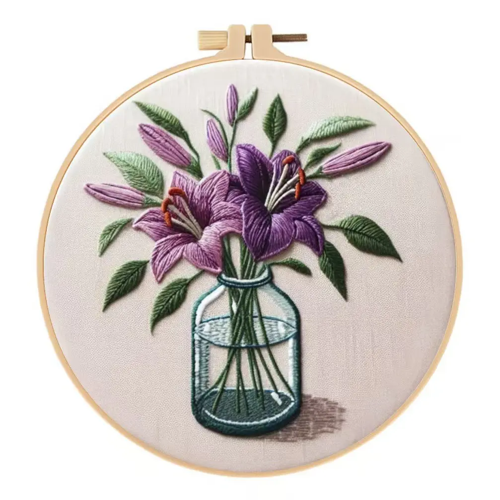 Beginner Embroidery Kit, Stylish Embroidery, Elegant Cross Stitch Set, Lily Design, DIY Embroidery Supplies, Includes Printed Cotton Fabric, Thread, Needle, Chart, Needle Crafts Kit, Embroidery Kit For Beginners, Cross Stitch Kits