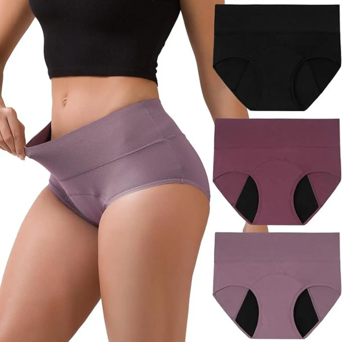Women's High-Waisted Leakproof Period Panties - Cotton, Fit, 3-Pack, Womenswear Underwear