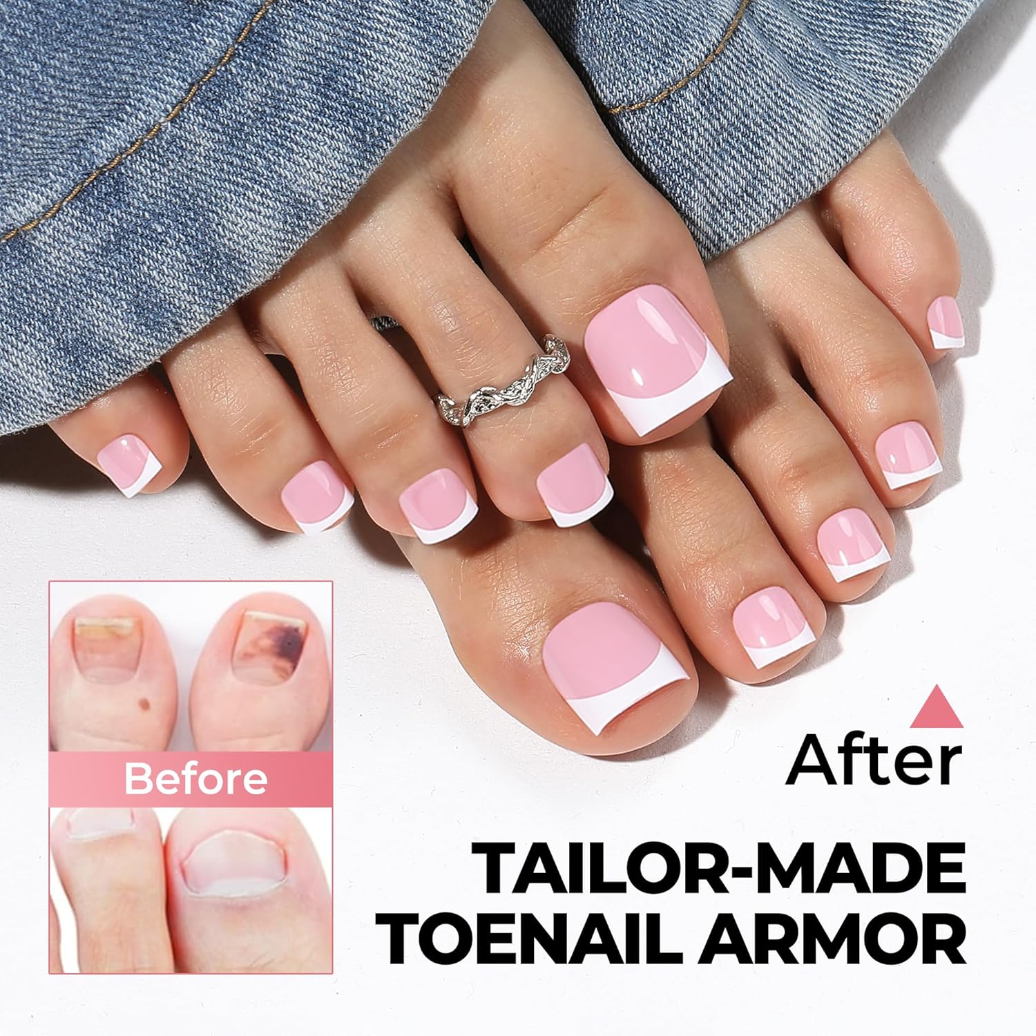 UNA GELLA French Toe Nail Press Ons, Pre-Etched 15 Sizes 180Pcs Sharp  / Soft Square X-Soft Pink Press On Toenails False Toes Soft Gel Square Full Cover Fake Toenails for Nail Extensions DIY Salon Pedicure