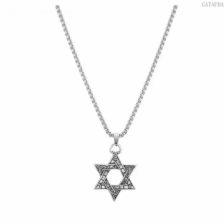 Men’s Vintage Hip‑Hop Star of David Pendant Necklace, Long Titanium Steel Edgy Hexagram Sweater Chain, Anti‑Tarnish Durable T‑shirt Charm Jewelry for Street Style & Daily Casual Wear