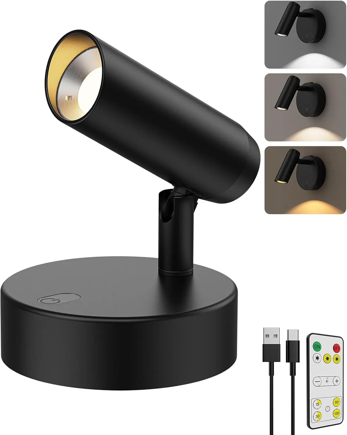 Rechargeable Indoor Spotlight with Remote, Wireless Dimmable Accent Uplight, 3 Color Temperatures, Adjustable Floor Spot Light for Plants, Artwork, Pictures, Dartboard and Home Decor