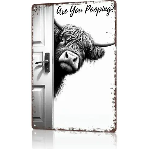 Vintage Highland Cow Aluminum Sign for Bathroom Signs Decor, Funny Are You Pooping Quote, 8 X 12 Inch Wall Plaque for Cow Lovers, Decorative Wall Sign, Novelty Decor Signage, Bathroom Decorations