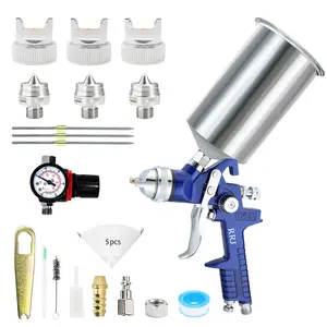 RRJ Air Spray Gun HVLP Spray Paint Gun with AirRegulator, 1.3/1.7/2.0mm Nozzles, 1000cc, Auto SprayGun Premium Paint Sprayer for Car Primer, Paint Gun forHouse Painting, Furniture, Fence High-Pressure Aluminum Kit mode