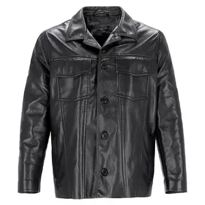 Men's Casual Button-Front Leather Jacket