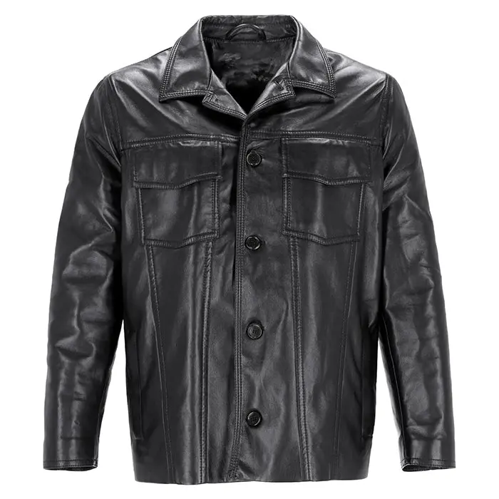 Men's Casual Button-Front Leather Jacket