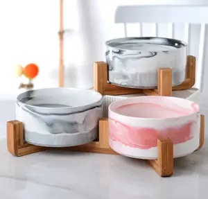 Personalized Ceramic Pet Bowls with Wooden Stand