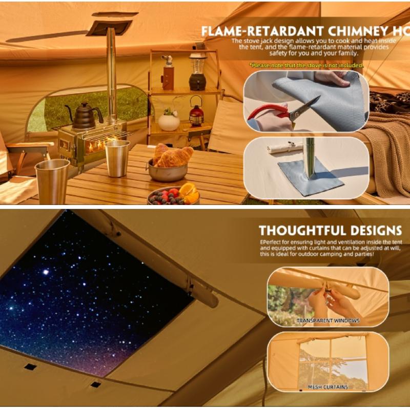 SENLEETO 8-10 Person Instant Cabin Tent - 129 Sq Ft 4-Season Family Tent, 5-Min Setup with Stove Jack Port & Skylight, Waterproof for Camping