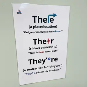 There Their They're Anchor Chart | Laminated Homophones Poster | ELA Classroom Decor