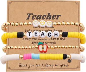 Beaded Stretch Bracelets for Women Stackable Gold Polymer Clay Beads Bracelets Friendship Boho Summer Beach Bracelet Jewelry Set