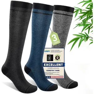 Mens Compression Socks for Men Women, 15-20 mmHg Bamboo Viscose Knee High Soft Support for Travel Daily