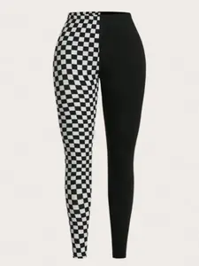 【Plus Size】 Plaid Print High Waist Tummy Control Leggings, Casual Comfy Skinny Pants for Women, Women's Bottoms for Fall & Winter