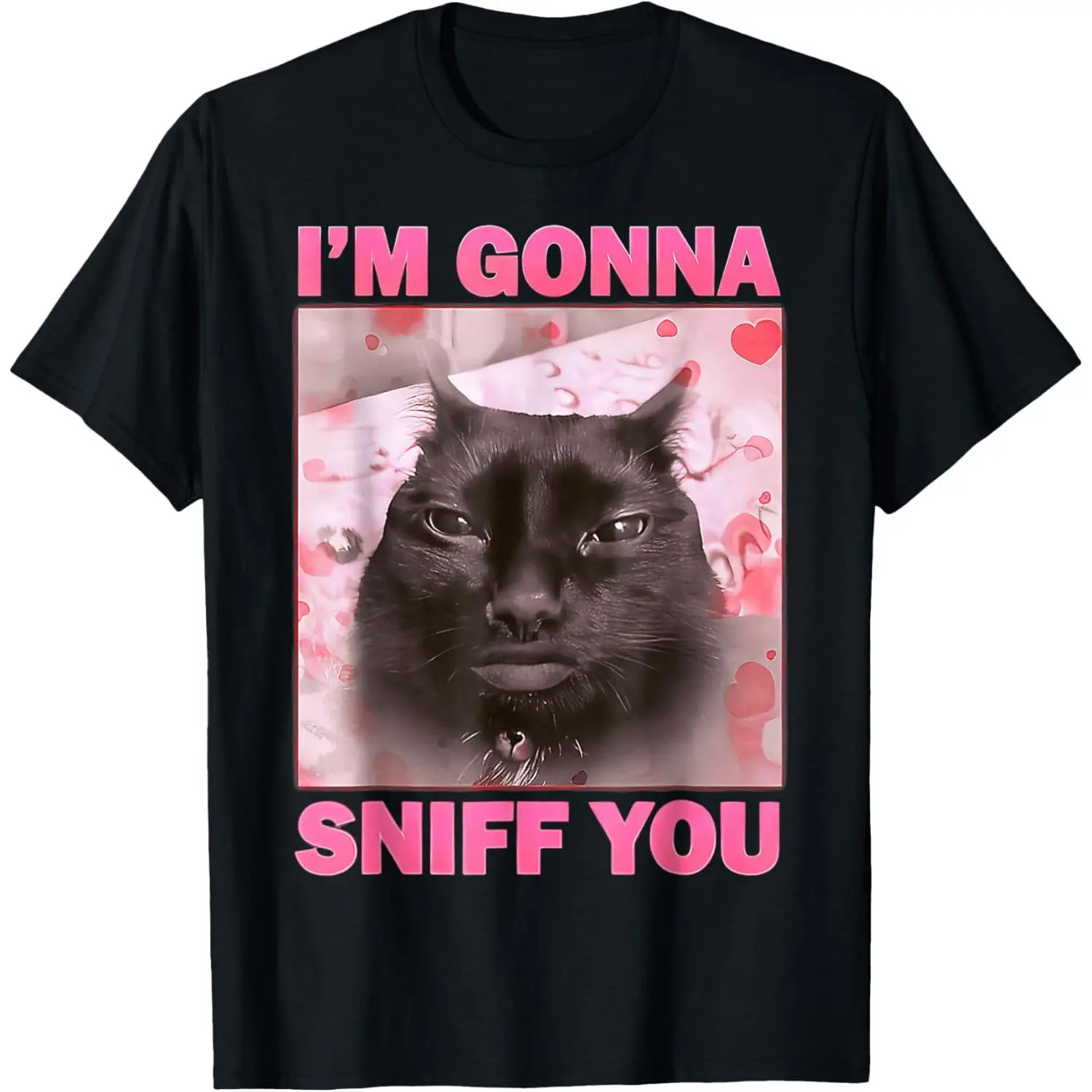 Women's Cotton Short-Sleeve Casual Streetwear Distressed "I'm Gonna Sniff You Cat" Funny Meme Cute T-Shirt