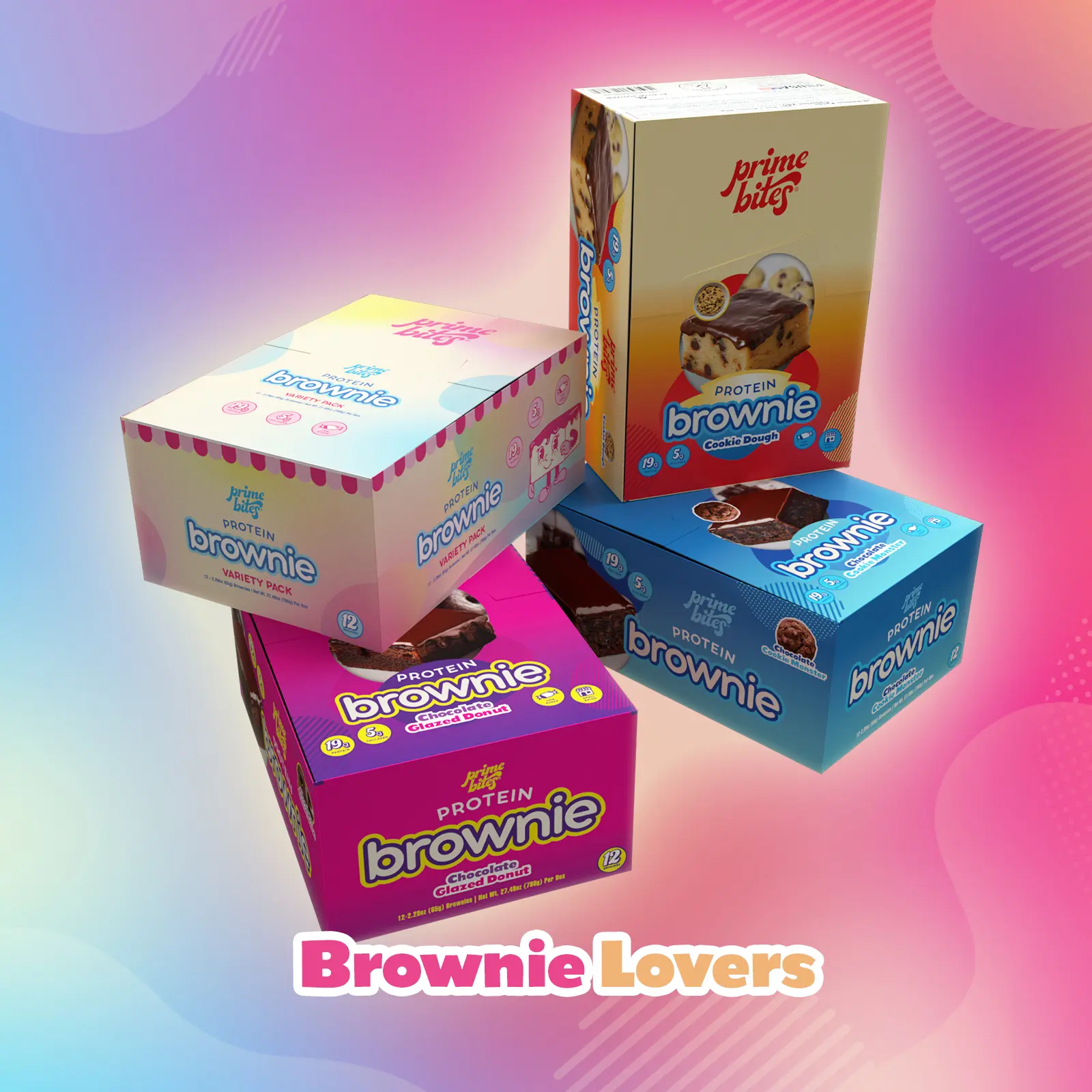Prime Bites Brownie Lovers Bundle - Protein Brownie Variety Pack, Cookie Dough, Glazed Chocolate Donut, Chocolate Cookie Monster Prime Bites Brownie Lovers Bundle - Protein Brownie Variety Pack, Cookie Dough, Glazed Chocolate Donut, Chocolate Cookie Monster
