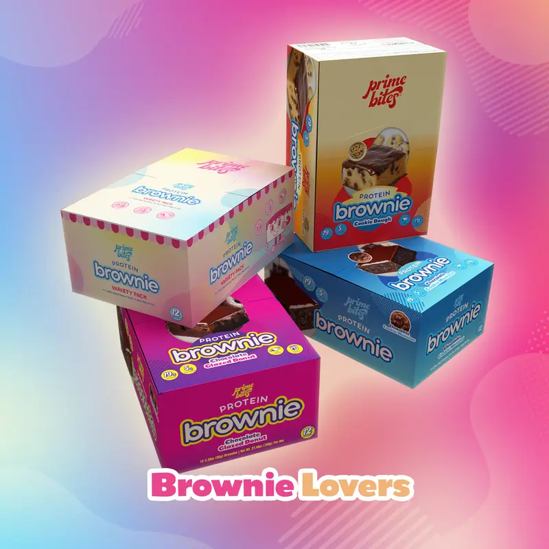 Prime Bites Brownie Lovers Bundle - Protein Brownie Variety Pack, Cookie Dough, Glazed Chocolate Donut, Chocolate Cookie Monster