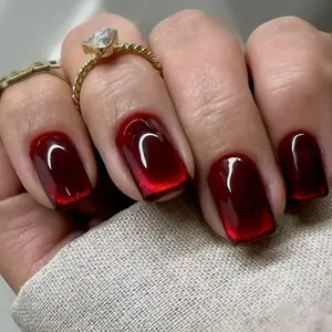 Short Square, 24pcs/set Solid Color Glitter Cat Eye Press on Nails, Glossy False Nails with Nail File & Jelly Glue, Removable Full Cover Artificial Fake Nail