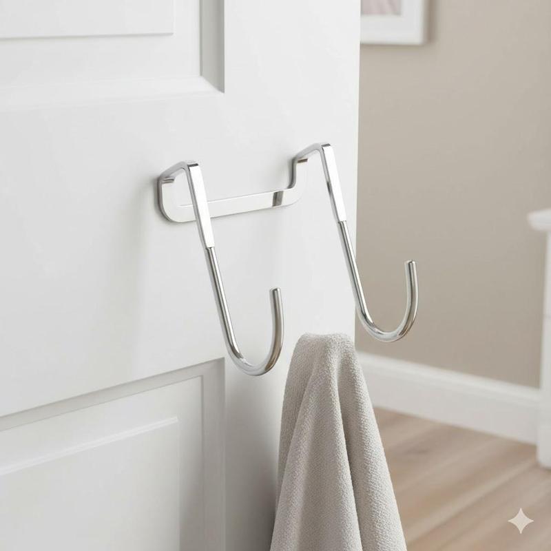 Heavy Duty Wall Hooks, No Drill Adhesive Mount for Kitchen Bathroom Office, Rustproof Double Hooks for Organizing Utensils Keys Decor, Space Saving Closet Door Storage Solution