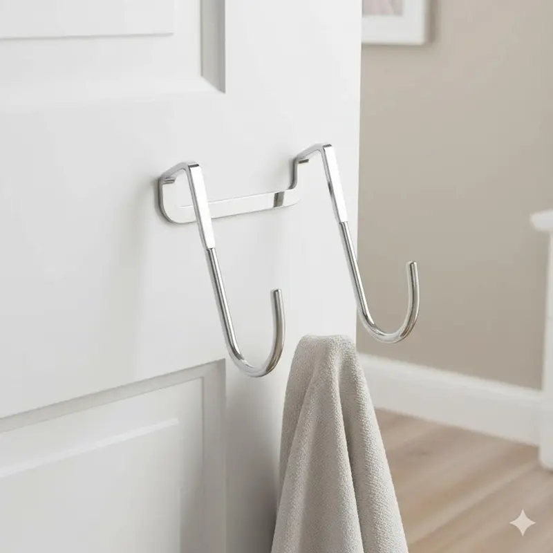 Heavy Duty Wall Hooks, No Drill Adhesive Mount for Kitchen Bathroom Office, Rustproof Double Hooks for Organizing Utensils Keys Decor, Space Saving Closet Door Storage Solution