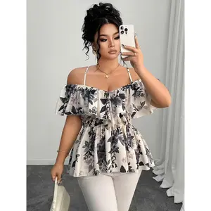 Women'S Short-Sleeved Shirt, Zebra Print Shirt with Puff Sleeves, Women'S Cute Ruffled Hem, Casual Everyday Wear, Animal Print Pattern Casual Top (Bust Is Difficult to Measure, Filled in Mannequin Size) 8378