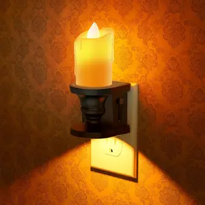Flameless Candle Night Light, 2 Pack, Night Lights Plug into Wall, Candle Nightlight with Light Sensor, 0-100LM Dimmable LED Night Light Plug in, 1800K Amber Nightlight for Hallway Bathroom