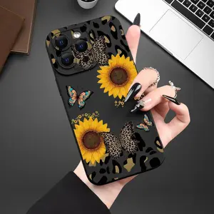 Sunflower & Butterfly Pattern Phone Case, Shockproof Phone Protective Cover, Fashion Phone Accessory Compatible with iPhone  16 15 14 Pro/Pro Max/Plus,13 12 11 Pro/Pro Max,XS Max XS X Protector Screen Protector