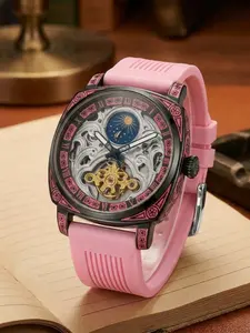 A men's powder-banded star and moon hollowed-out powder-pattern engraved tourbillon trend-oriented personalized fully automatic mechanical wristwatch