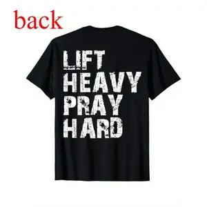 Lift Heavy Pray Hard T-Shirt | Distressed Gym Quote Graphic Tee | Christian Fitness Shirt | Workout Faith Gift Idea | Casual Streetwear | TikTok Gym Pick