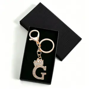 G - Gold Initial Letter Keychain with Rhinestones, A-Z Crown Pendant for Purse, Wallet, Car Keys, Trendy Mother's Day Gift