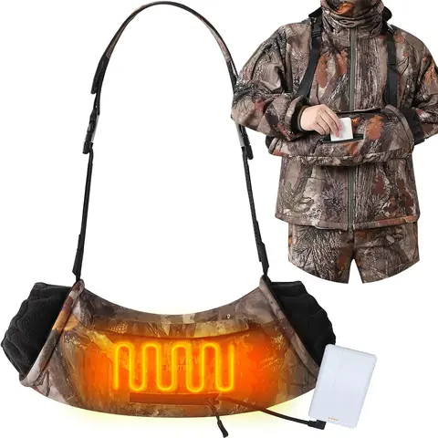 NEW VIEW Rechargeable Battery Polyester Hand Warmer Muff - Camouflage, Comfortable Fit, Adjustable Straps, Durable Construction, Front Pocket, Keeps Hands Warm for Hunters, Tree Stands, Ground Blinds