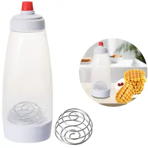 Pancake Batter Dispenser and Mixer with BlenderBall Wire Whisk Batter Bottle Squeeze Kitchen Pancake Shaker Batter Dispenser Bottle Baking Tool for Cupcakes, Muffins, Crepes, and More