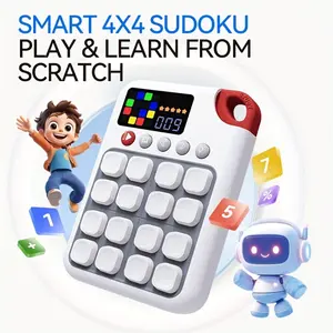 Electronic Intelligent 4x4 Sudoku Game Console, Math Learning Tools, with Level Challenge Games and Multiple Learning Modes Including Memory and Sequencing. Ideal for Family Gatherings and Travel – Battery Not Included.