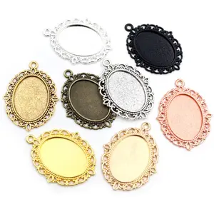 10pcs 18x25mm Inner Size 9 Colors Vintage Style Cameo Cabochon Base Setting Pendant necklace findings