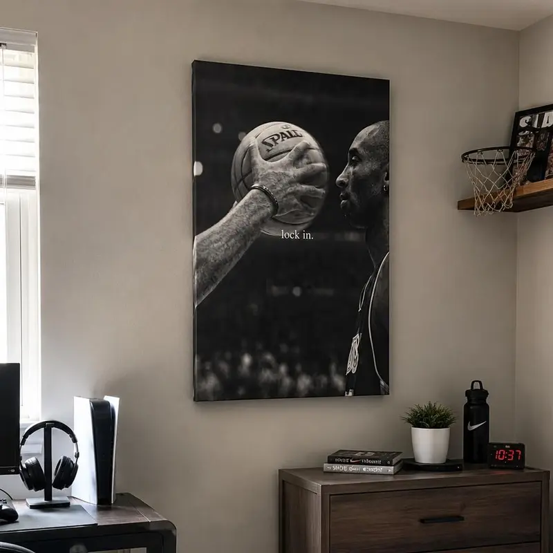 Kobe Bryant Inspirational Canvas Wall Art, Focus & Determination Quote Poster, Black and White Basketball Decor, Motivation Print for Bedroom, Office, Gym & Man Cave sport room decor,black art print