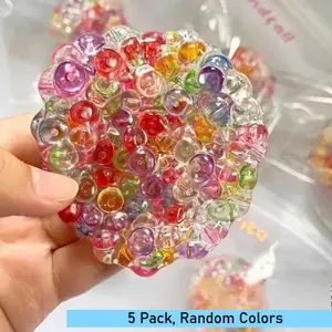 Popping Bubble Squishy Stress Ball, 5 Pack Random Colors, Crunchy Bead Squeeze Toy, Sensory Relief Ball, Decompression Squeeze, Handmade Pop Pop Bubble Ball for Anxiety Relief, Creative Fun Toy, Birthday Gift, Easter Basket Stuffers