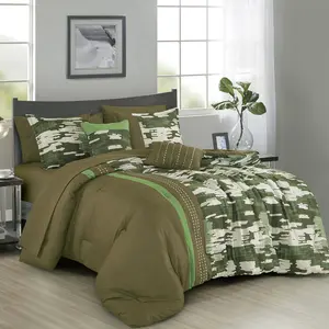 Luxury 9-Piece Comforter Set | Olive Green Camo Bedding for Men | Dorm & Apartment Must-Have