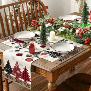 4/5/7pcs Christmas table flag placemat set, Kitchen Decorative Placemat, Christmas tree, Christmas bell, snowflake print Christmas party decoration table mat, anti slip and heat-insulating tableware mat