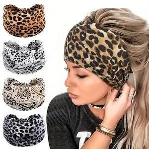 4 Pack Women's Stretchy Breathable Headbands for Yoga, Running & Fitness - Stylish Leopard Print, Sweat Absorption & Comfy, Sports Accessories, Vibrant Hair Mask, Polyester Spandex Blend Boho Turban Hair Bands-Hair Accessories for Any Hair Daily Use.