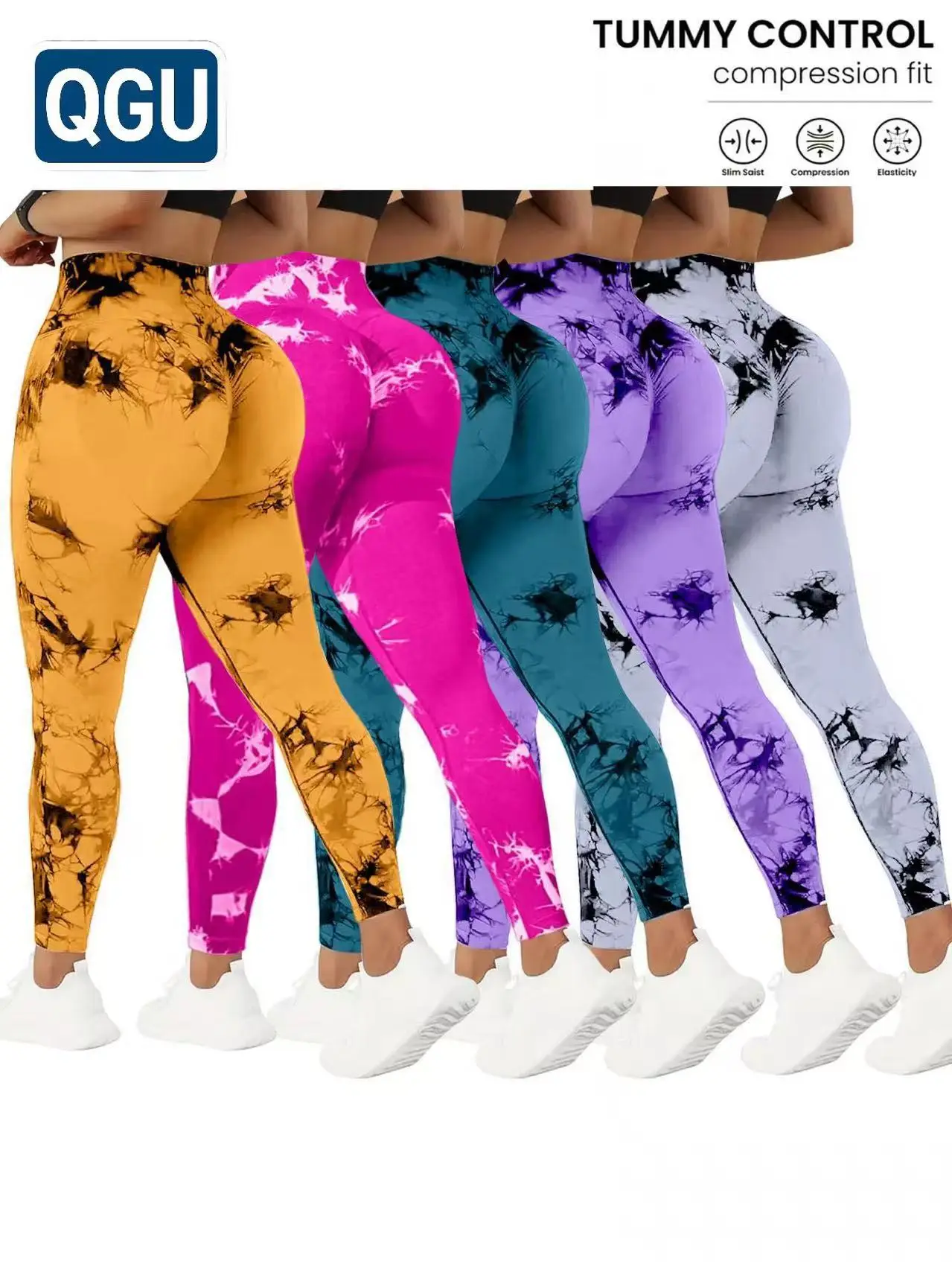 QGU High Waist Tummy Control Yoga Pants For Women Summer Tie Dye Fitness Leggings Stretchy Running Peach Lift Workout Tights Assorted Colors America S