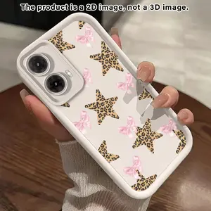 Leopard Star Bow  2D Pattern TPU Phone Case suitable for Motorola Moto G85 G84 G75 G60 G54 G53 G50 G35 5G Shockproof Full Camera Protection Durable Slim Cover Smartphone Casing