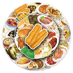 100pcs Two Sets Of Repetition Cartoon Hand-drawn Sticker Decorations Traditional Chinese Food Creative Graffiti Stickers Storage Box Refrigerator Water Cup Decorative Stickers