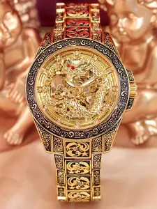 Men's Retro Dragon Engraving Design Mechanical Watch, Fashionable Wristwatch with Luminous Dial & Hollow Out Design, Trendy Watch for Men with Box