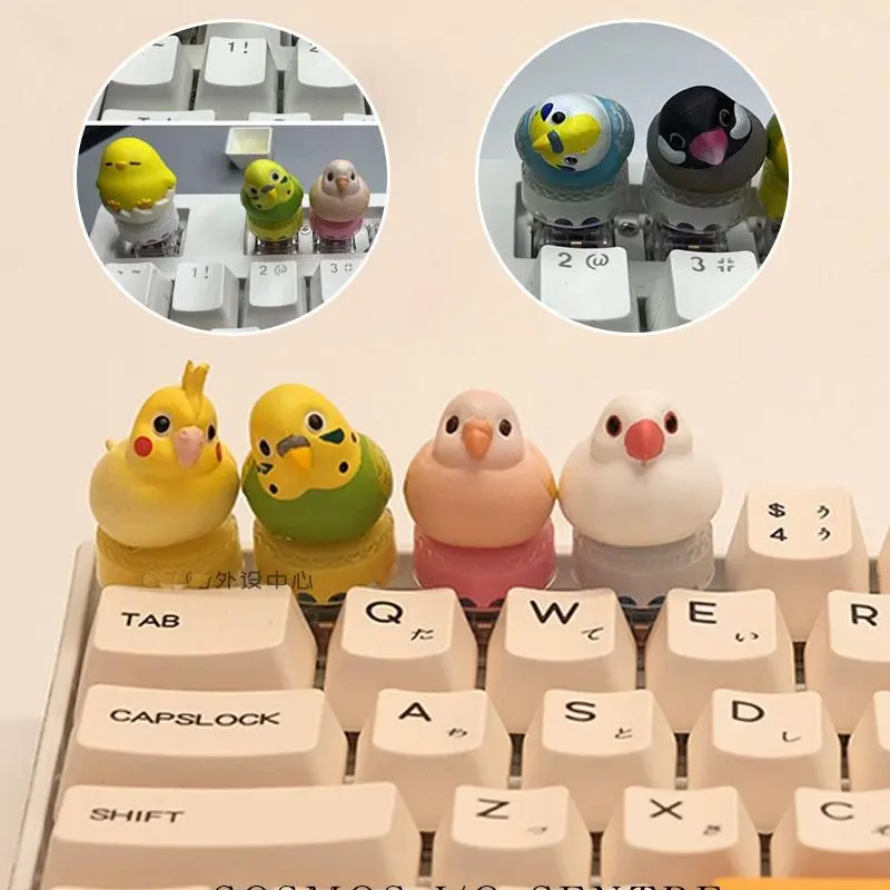 New Cartoon Handmade Cute Parrot Keycaps With Cross Axis Personalized Creative Chicken Mechanical Keyboard keycaps
