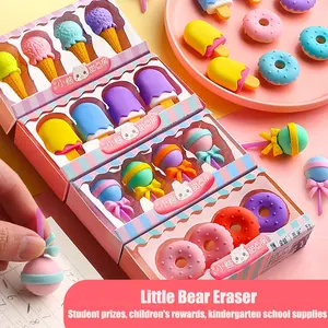 Creative Student Erasers Set, Ice Cream Lollipop Candy Cones Donuts, Cute Cartoon Stationery Gifts, Kids Drawing Learning Supplies