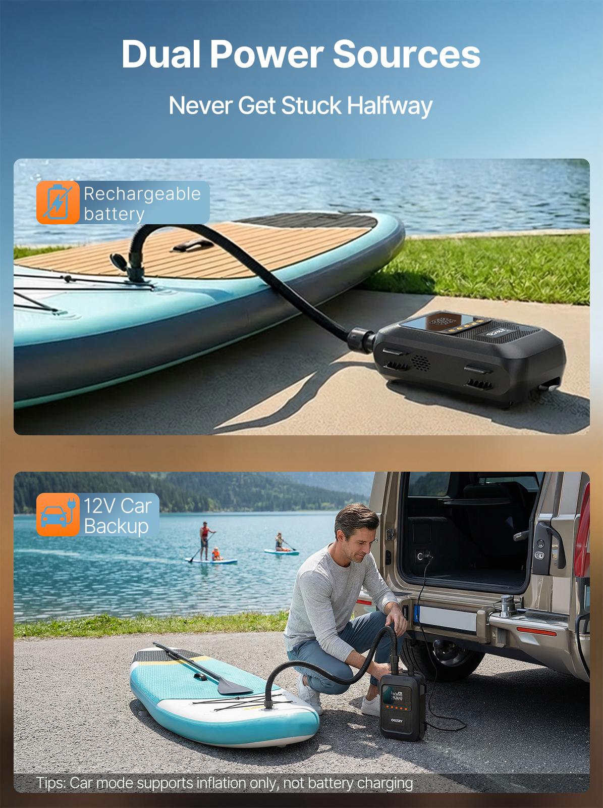 OGERY Paddle Board Electric Pump with Safe & 30% Faster Dual Stage Inflation & Deflation, Up to 20PSI, Smart Auto-Off and Powerful Rechargeable Compact Air Pump for Sup Inflatable Beds Tent Boats summerwins OGERY Paddle Board Electric Pump with Safe & 30% Faster Dual Stage Inflation & Deflation, Up to 20PSI, Smart Auto-Off and Powerful Rechargeable Compact Air Pump for Sup Inflatable Beds Tent Boats summerwins