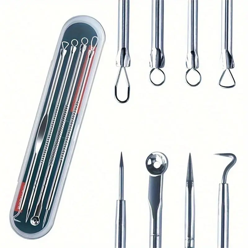 Facial Cleansing Tool Set, Stainless Steel Beauty Tools, Blackhead & Blemish Care Tools, Professional Makeup Tools for Women, Blackhead Remover, Blackhead Extractor Kit, Stainless Acne Extractor, Acne Removal Tool