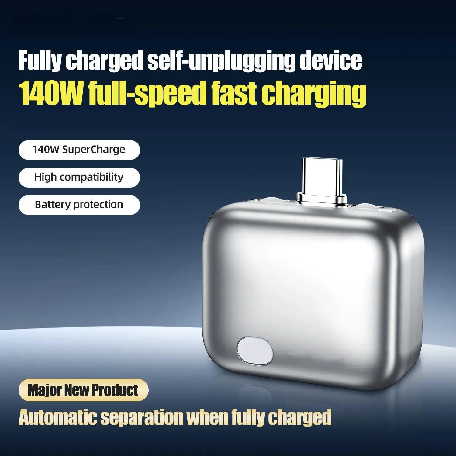 Hexibii 140W Type-C Physical-Disconnect Battery Guard Charger - Universal Cellphone/Device Charging Adapter with Auto Eject, Auto Stop, Anti-Overcharge Tech for Safe Overnight Use with Phones/Laptops, Devices, C-Type Adapters