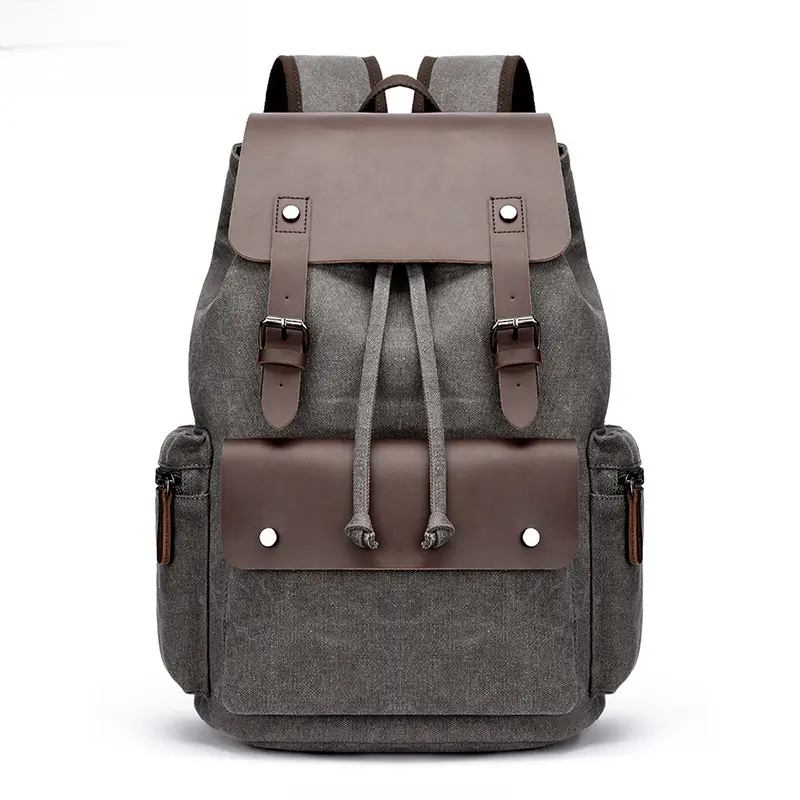 Leather Backpack for Men Waxed Canvas Laptop Backpack 17.3 Inch Rucksack Vintage Travel Backpack