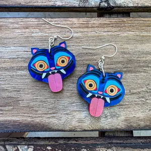 Derpy Earrings Hand Painted Acrylic K-Pop Tiger Design Hypoallergenic Hooks Lightweight Comfortable for All-Day Wear