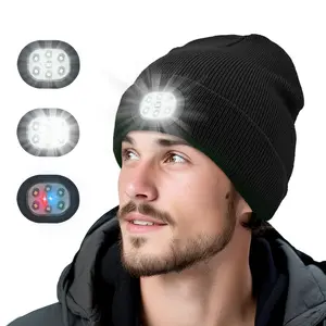Touch Two Fashionable and practical light cap winter warm knitted Beanie Hat Pack Rechargeable LED winter beanie Lightweight Running Athletic Sport Outdoor