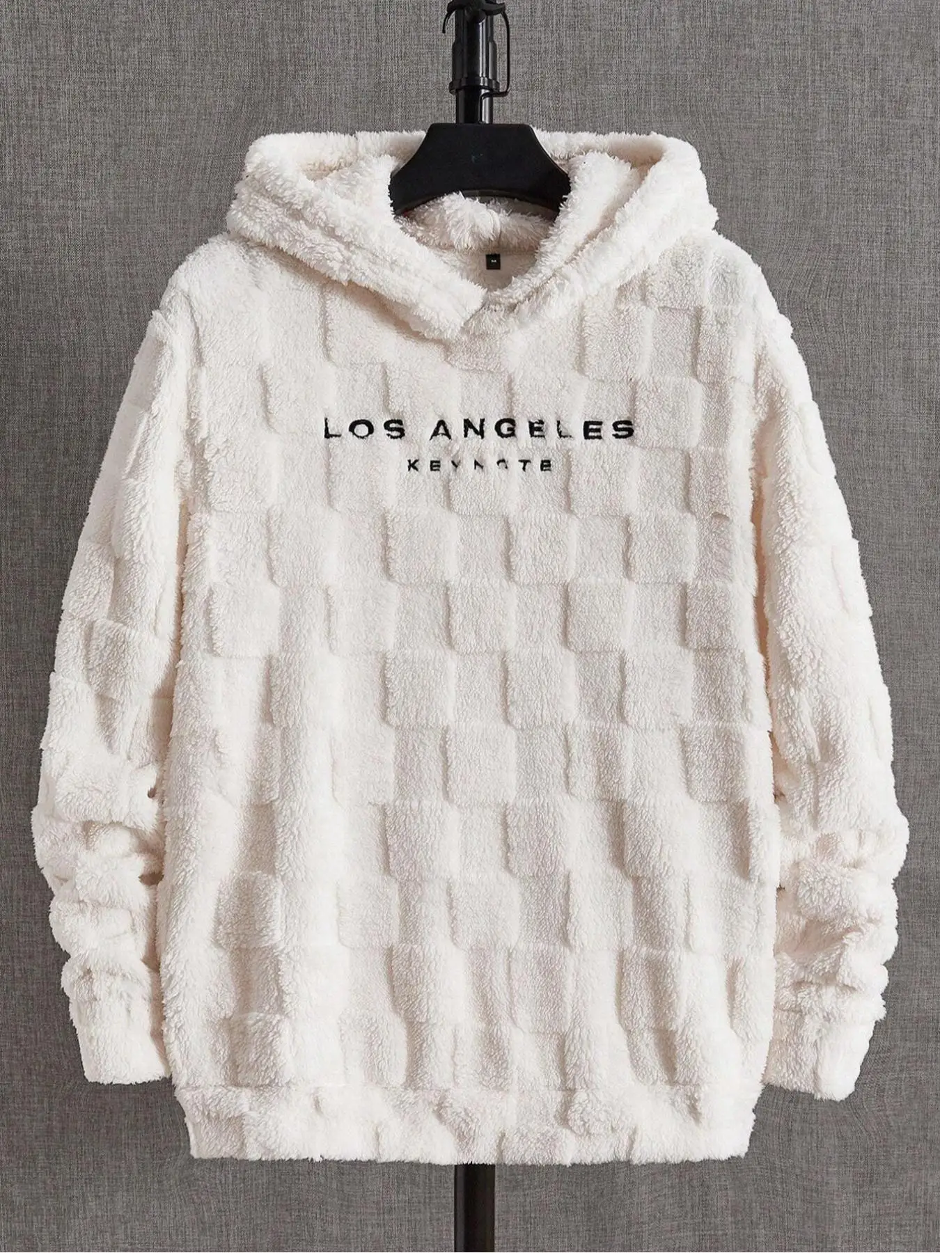 Men's Letter Embroidery Fuzzy Flannel Hoodie, Casual Long Sleeve Fluffy Hooded Pullover Sweatshirt for Daily Wear, Men's Drippy Outfits for Fall & Win